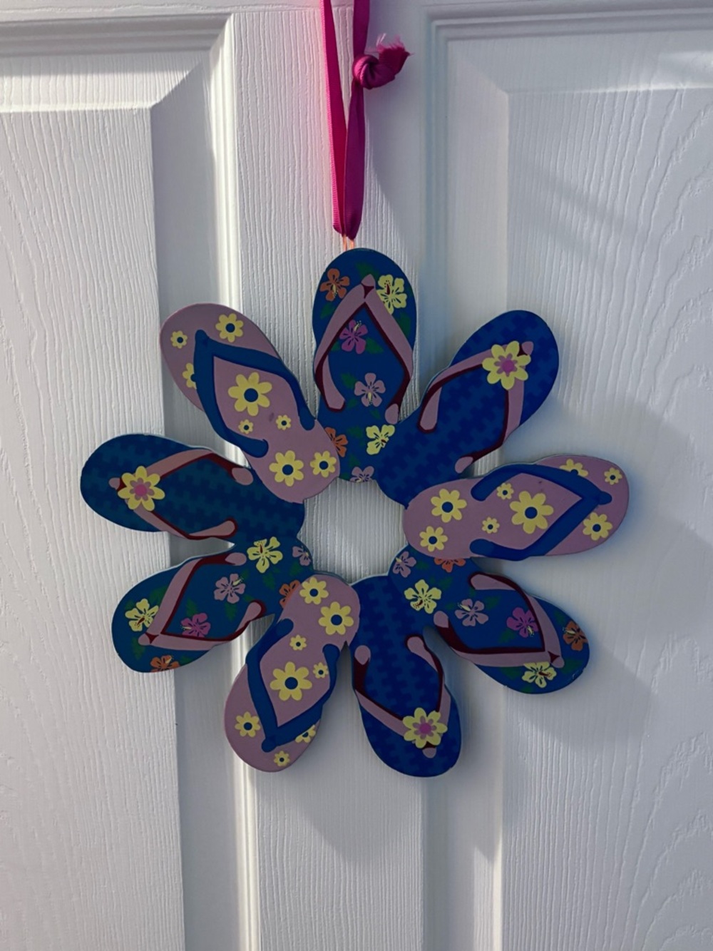 Flip-Flop Flower Door Hanging - Blue & Pink Floral